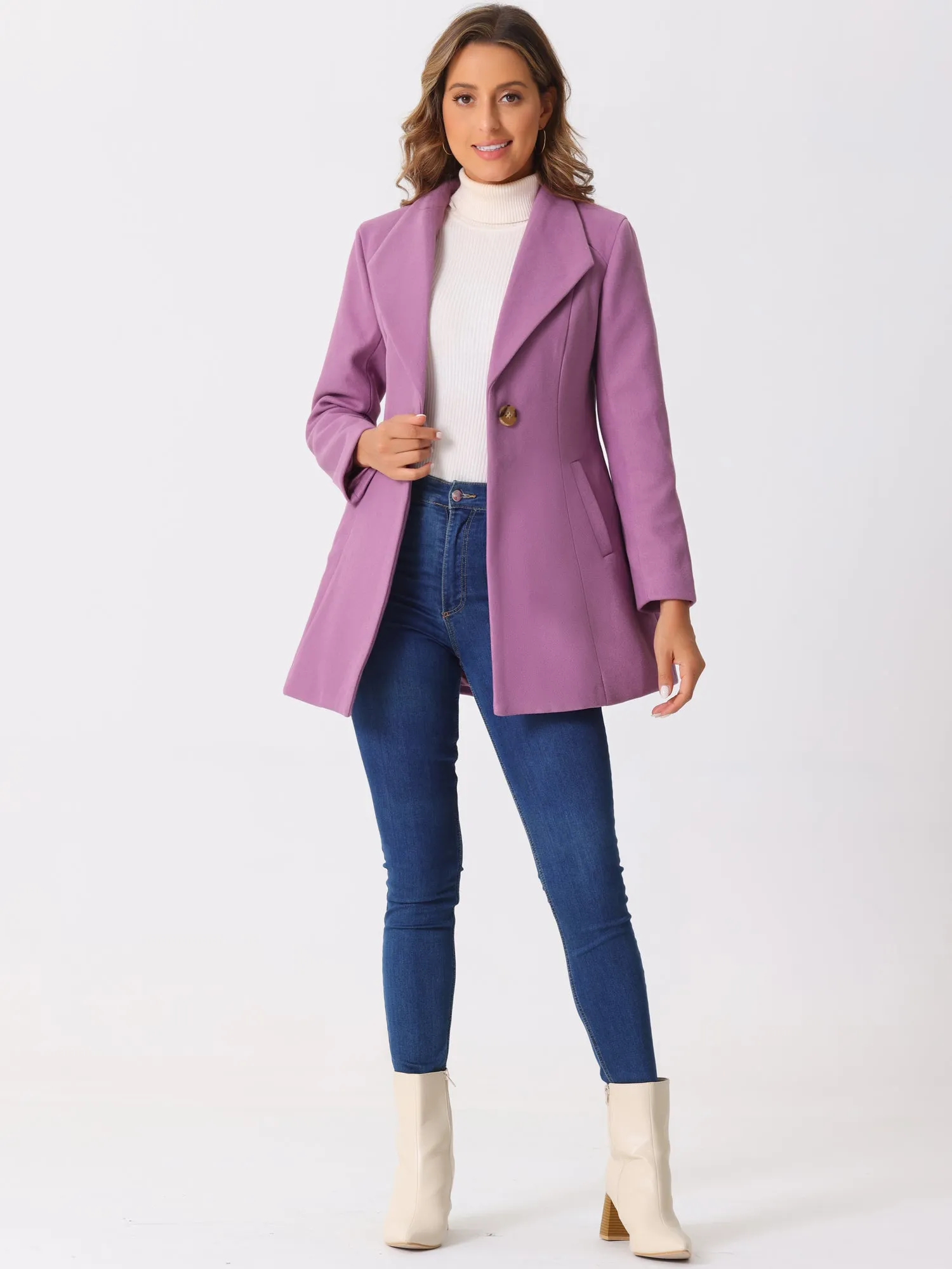 Lapel Collar Buttoned Outerwear Elegant Work Winter Coat