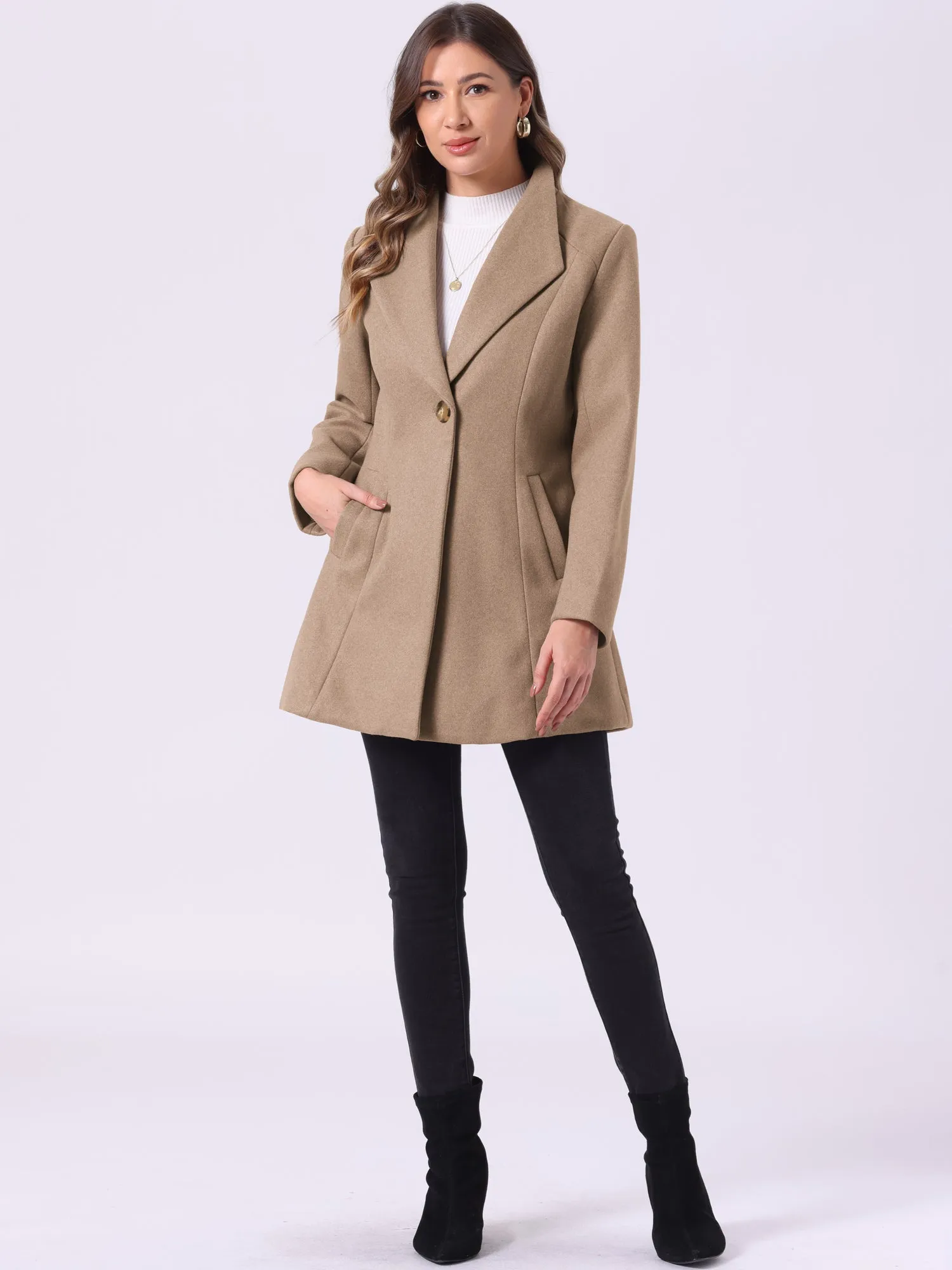 Lapel Collar Buttoned Outerwear Elegant Work Winter Coat