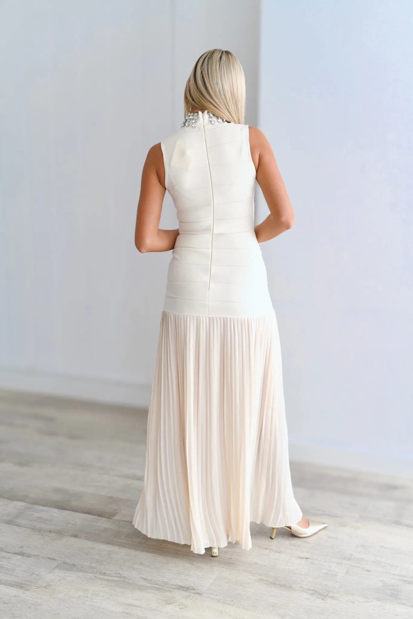 Luna Knit Pleated Maxi Dress - Cream