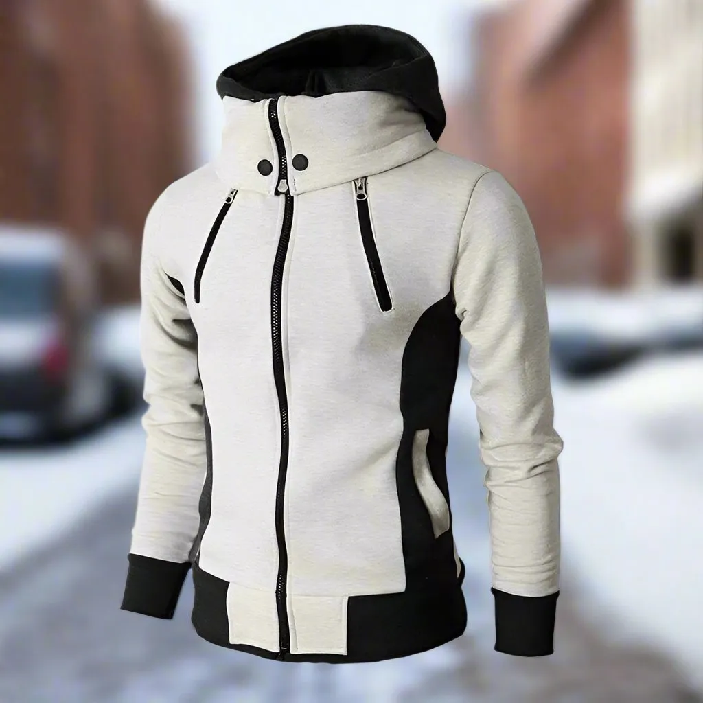 Men's Fashion High Collar Warm Four Zipper Jacket Casual Zipper Hoodie Jacket Outdoor Sports Hoodie Jacket - S4333144