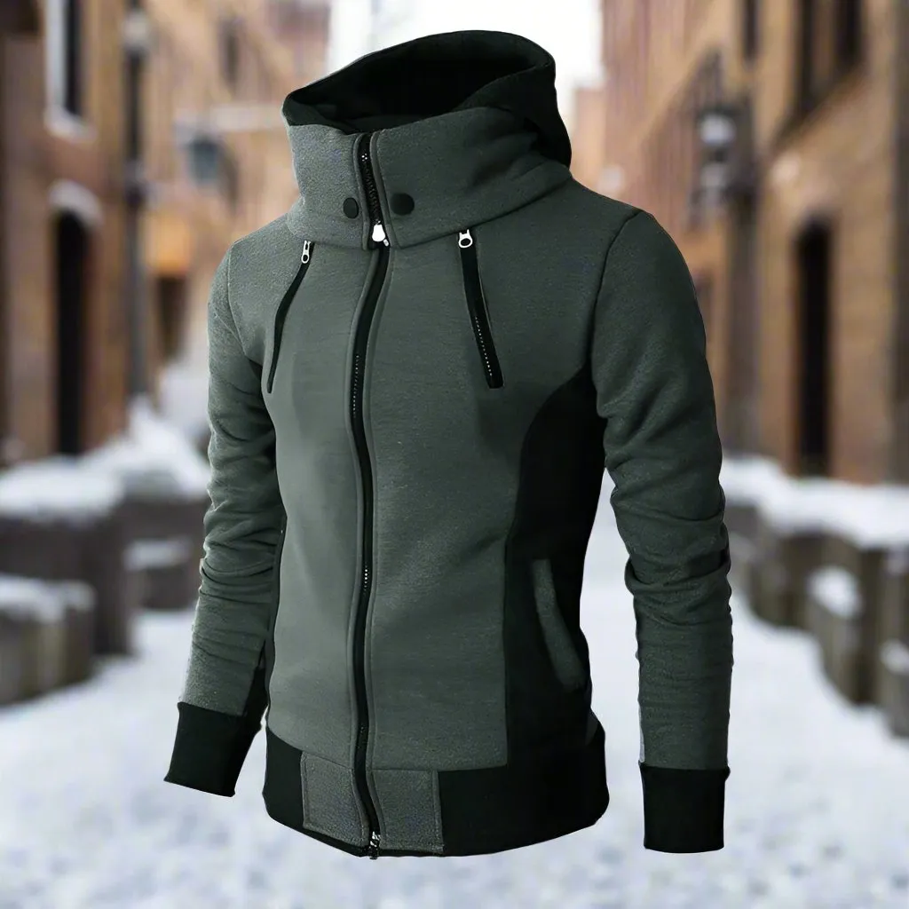 Men's Fashion High Collar Warm Four Zipper Jacket Casual Zipper Hoodie Jacket Outdoor Sports Hoodie Jacket - S4333144