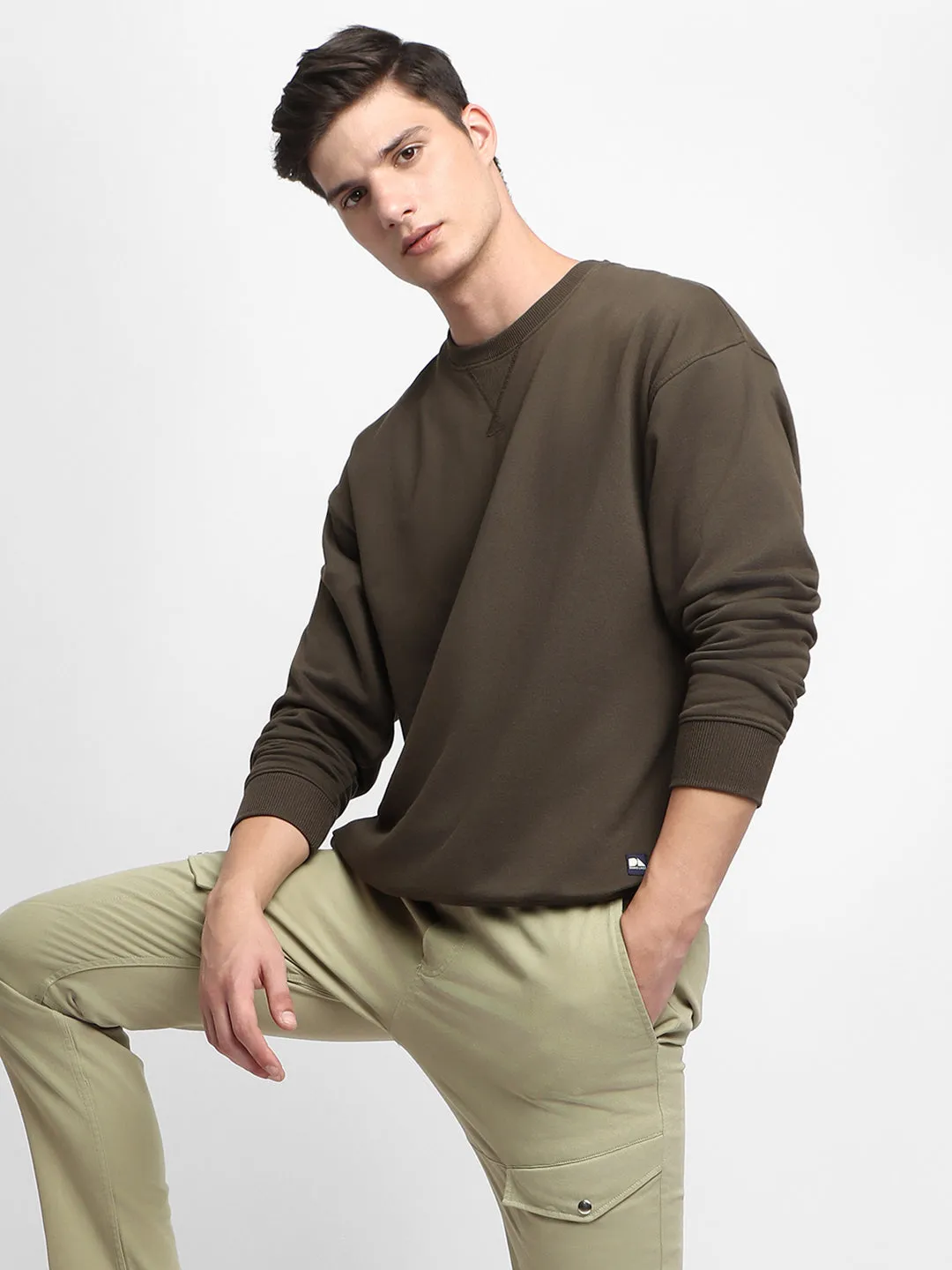 Men's Mock Neck Relaxed Fit Solid Olive Sweatshirt