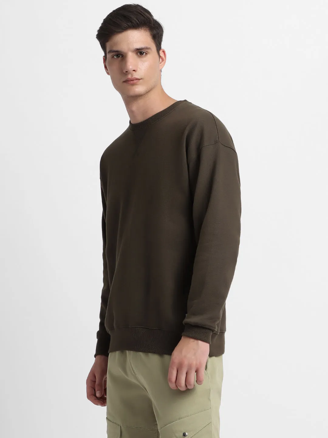 Men's Mock Neck Relaxed Fit Solid Olive Sweatshirt