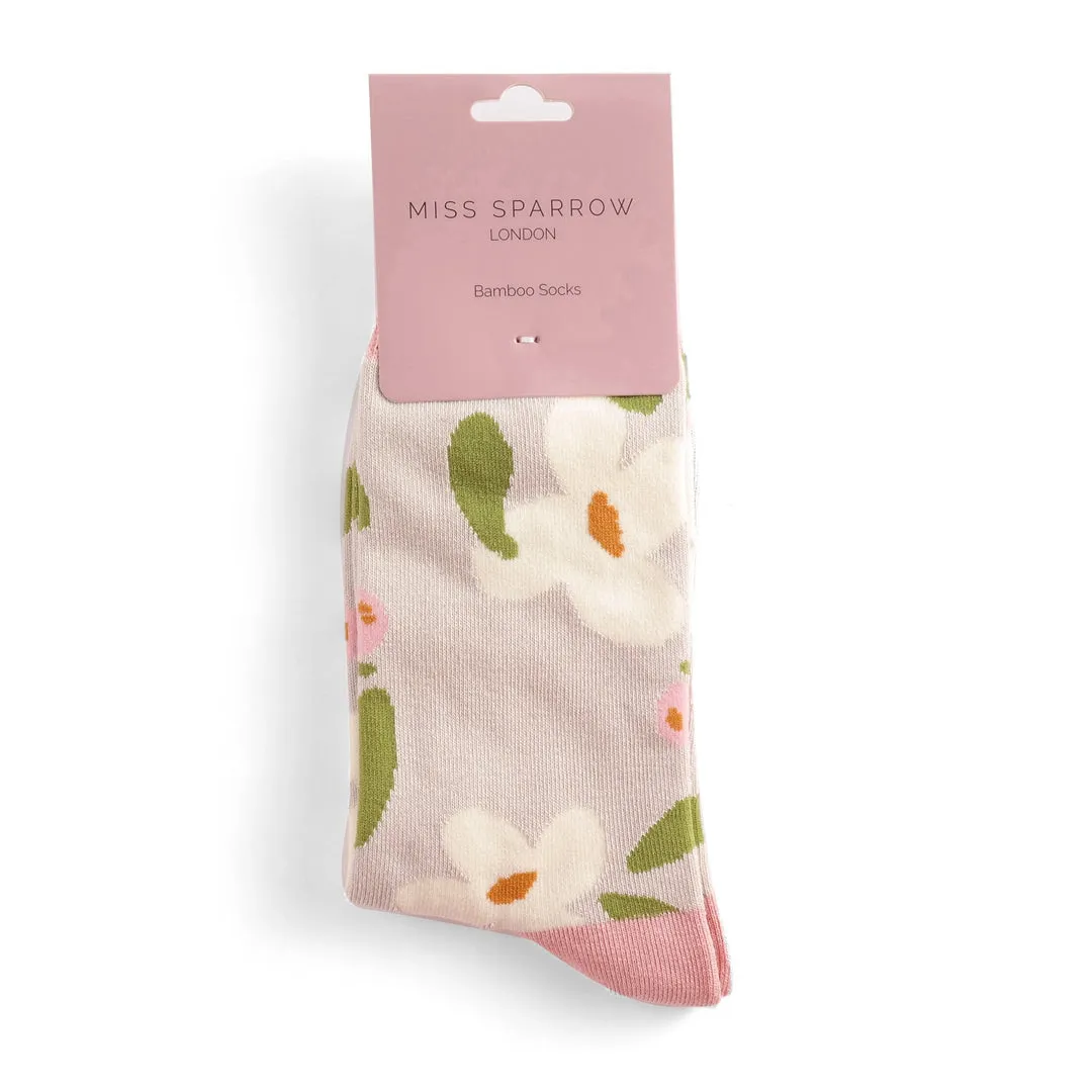 Miss Sparrow Falling Daisies Socks Silver