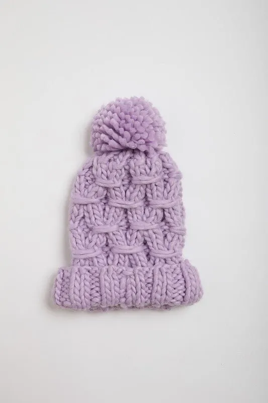 Oversized Chunky Pom Pom Purple Beanie