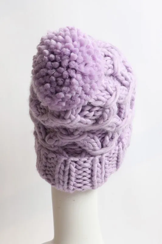 Oversized Chunky Pom Pom Purple Beanie