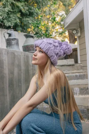 Oversized Chunky Pom Pom Purple Beanie