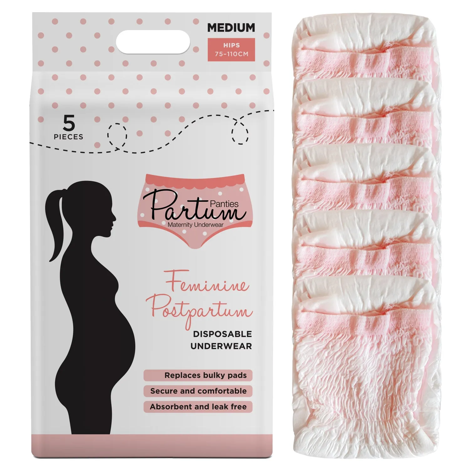 Partum Panties - Starter Bundle 3 x packs of Disposable Postpartum Underwear High Waisted, Soft & Absorbent - Medium