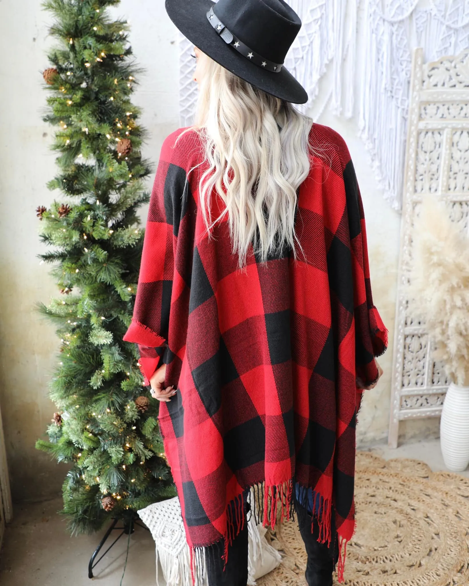 "KC" Red and Black Poncho : OS