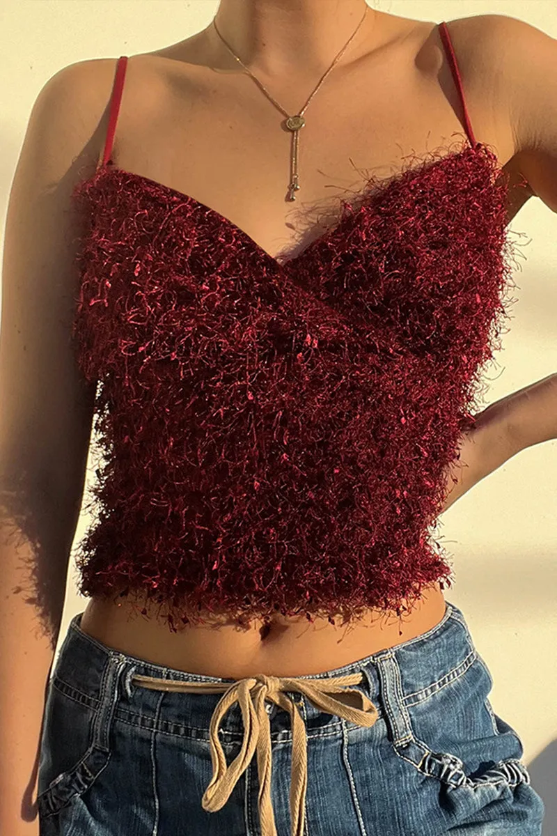 Red Tassel V Neck Cami Crop Top