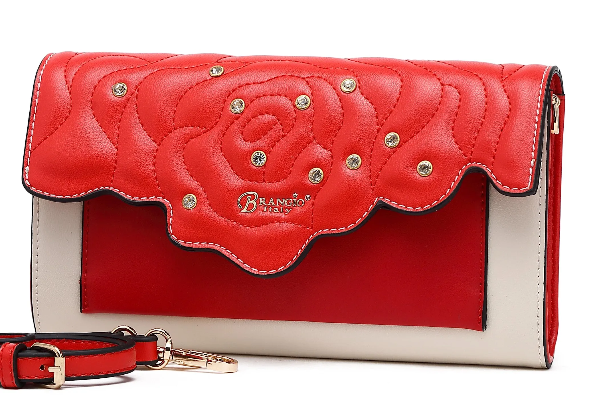 Rosette 3d Crystal Vegan Leather Mini Crossbody Clutch