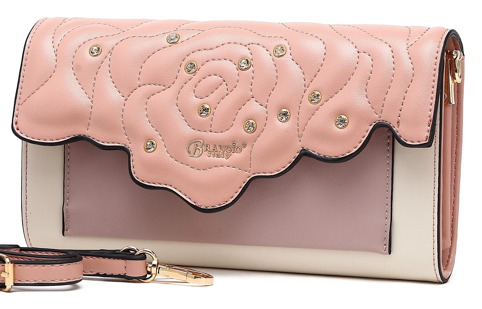 Rosette 3d Crystal Vegan Leather Mini Crossbody Clutch