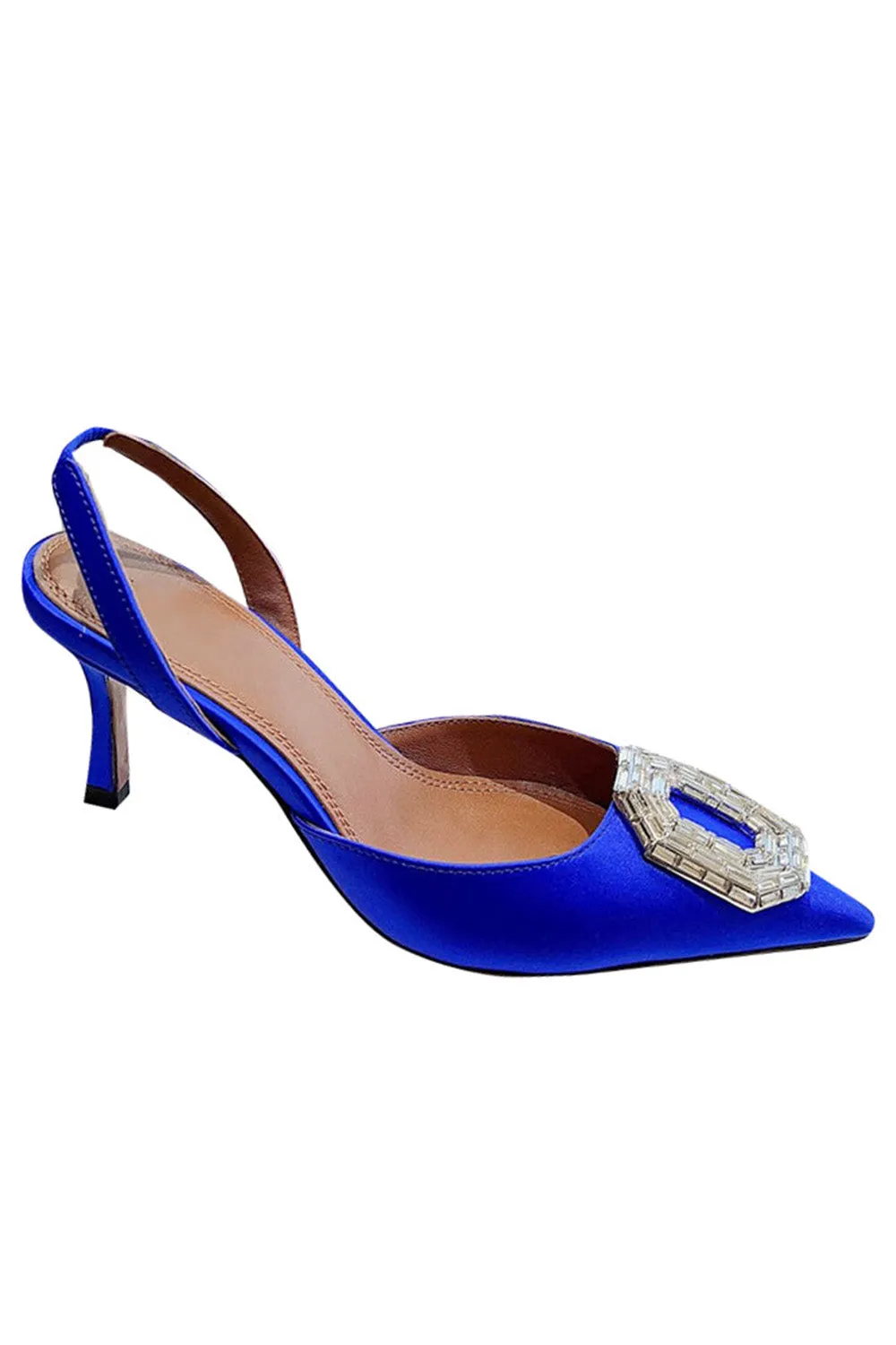 Royal Blue Satin Buckled Mid Heel Stiletto Sandals