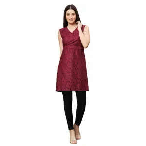 sleeve less net maroon dress