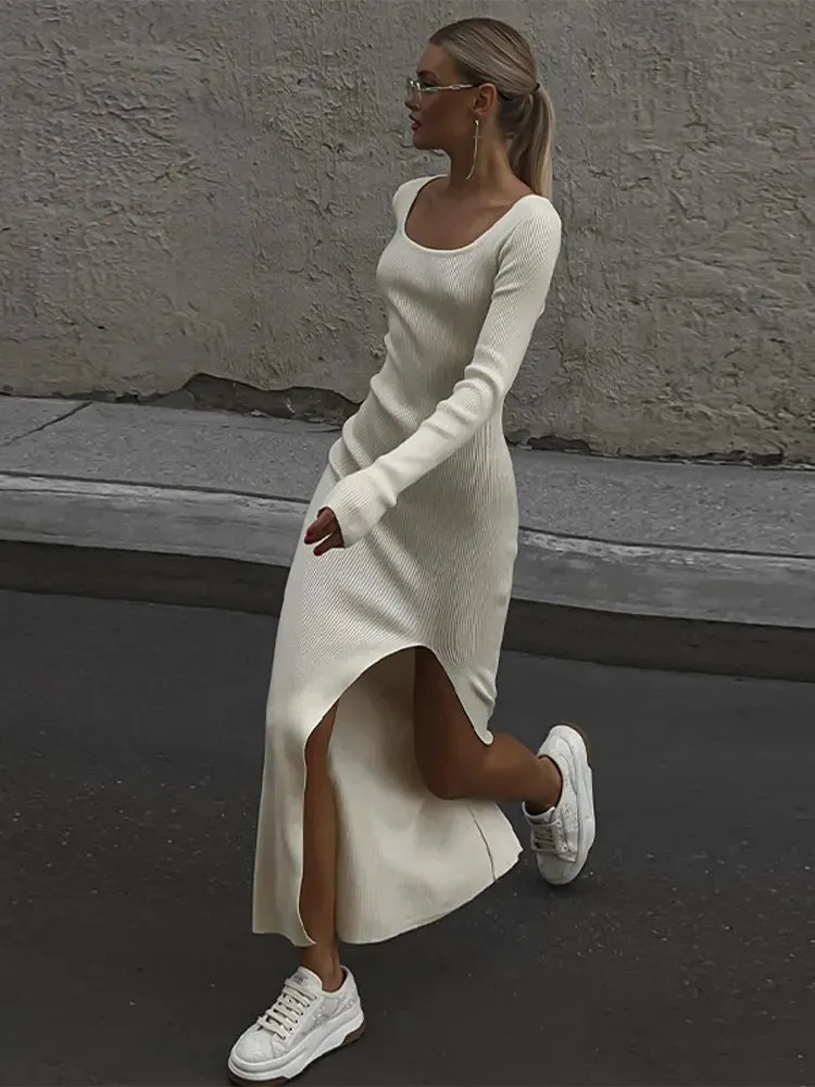 Square Neck Knitted Midi Dress