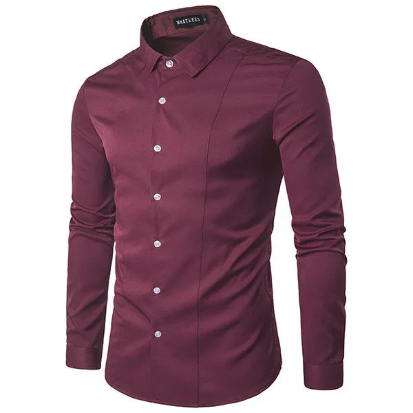 Stylish Solid Color Casual Business Band Collar Designer Shirts for Men