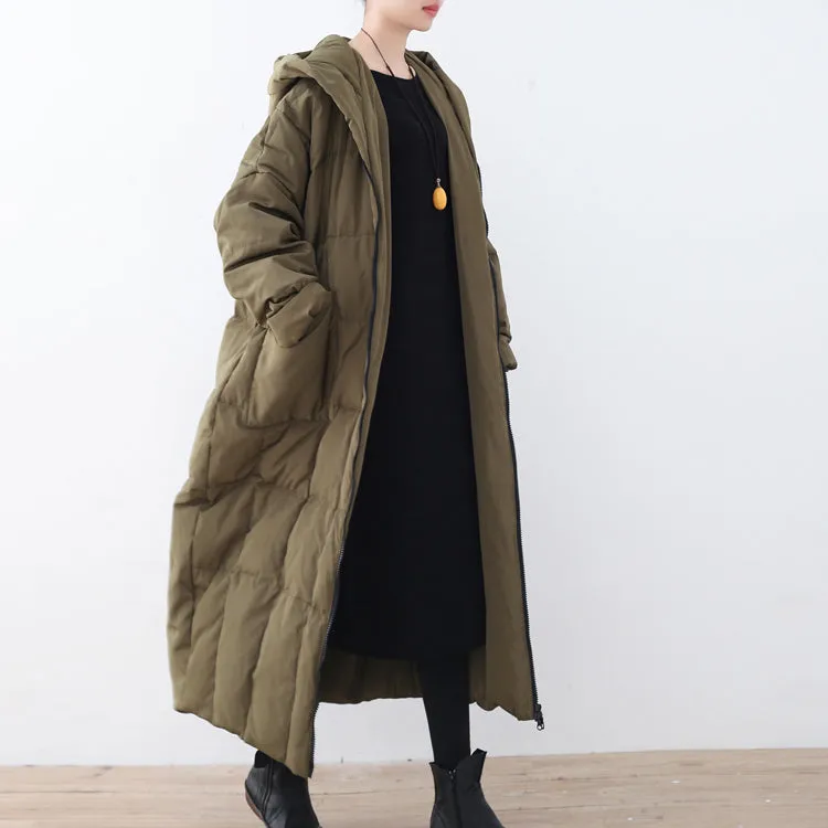 thick blackish green Puffers Jackets plus size clothing down coat Casual hooded overcoat warm thick