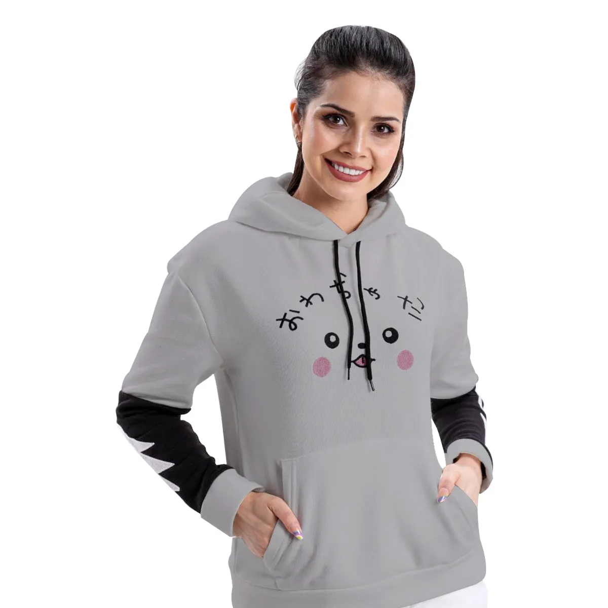 Turkish Women's Bunny Hoodie Ears Pullover Sweatshirt-Grey