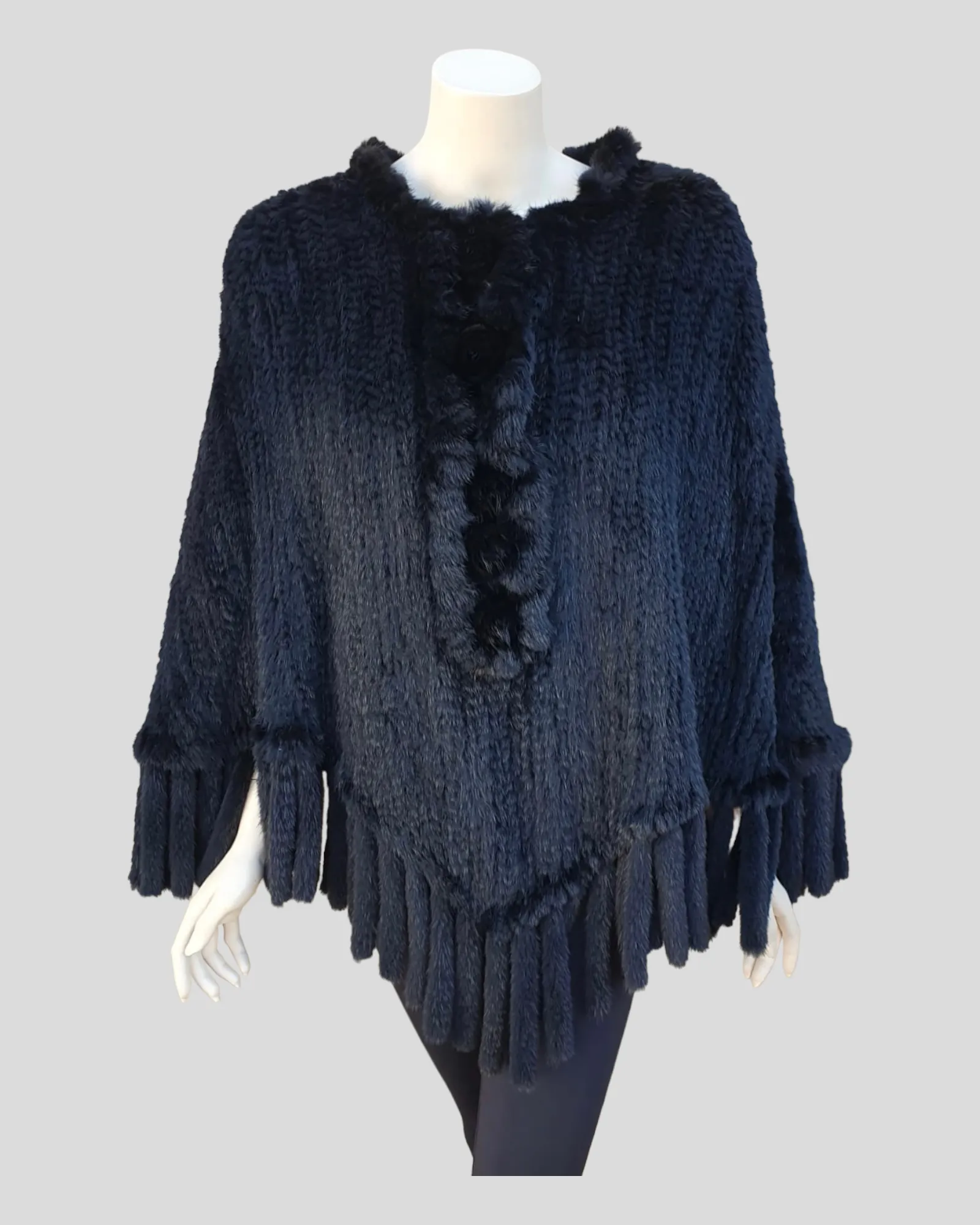 Vintage Dark Knitted Mink Fur Poncho w/ Mink Tassles -M  (Never Been Worn!)