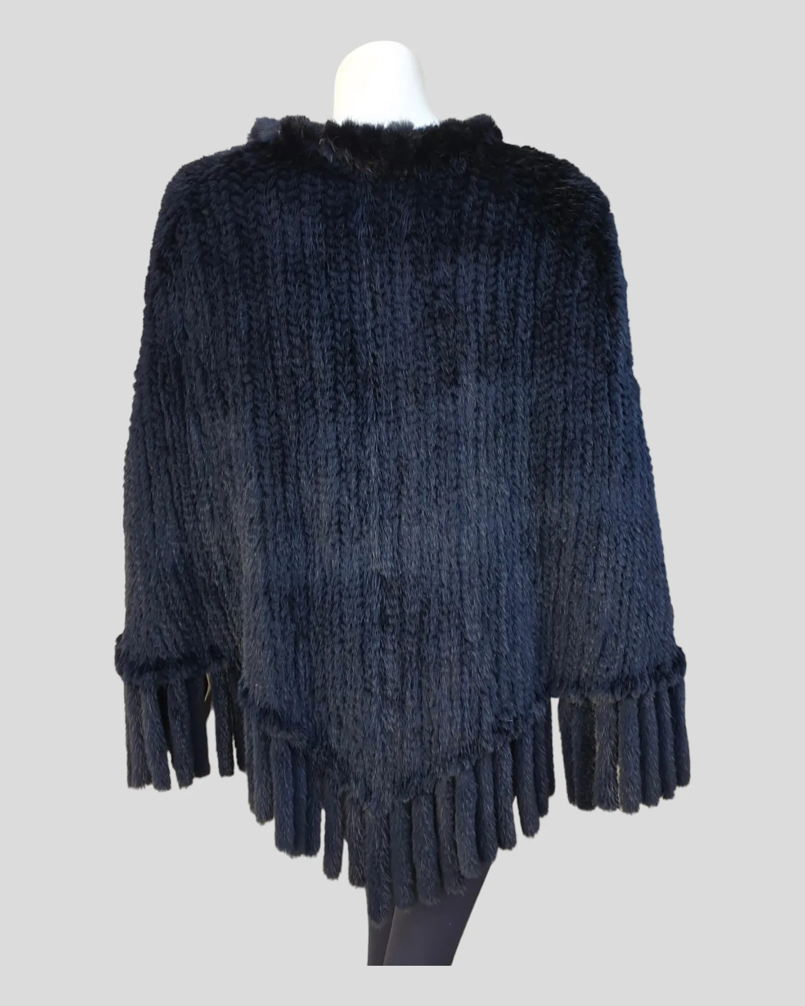 Vintage Dark Knitted Mink Fur Poncho w/ Mink Tassles -M  (Never Been Worn!)