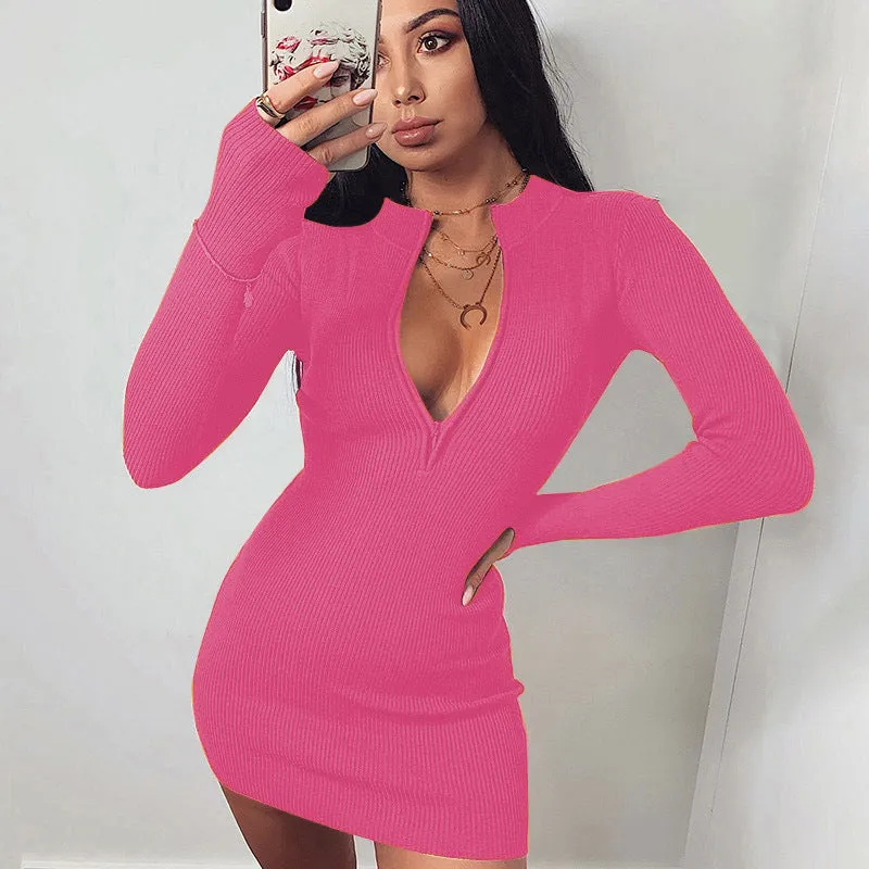 Winter Formal Dresses Fall Winter Fashion Long Sleeve Dress Zipper Hip Skirt