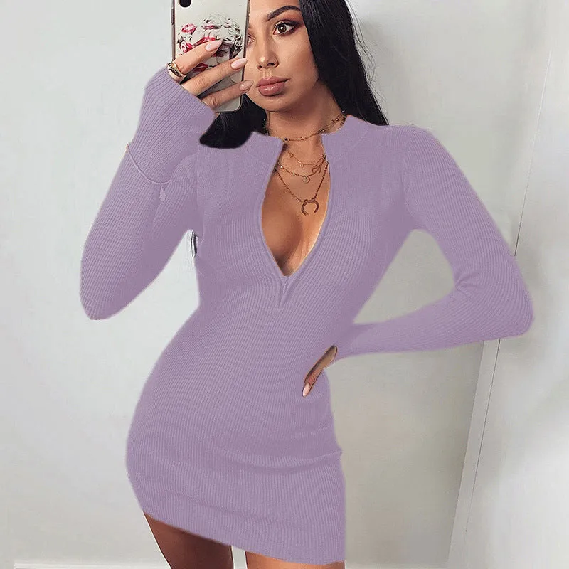 Winter Formal Dresses Fall Winter Fashion Long Sleeve Dress Zipper Hip Skirt