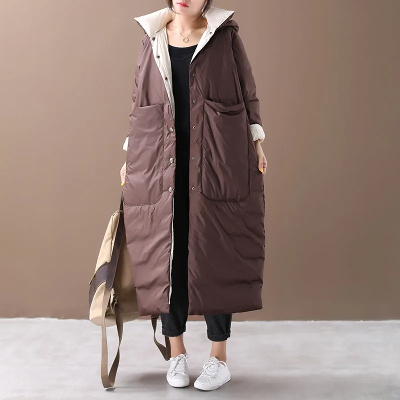 Wintet Women Puffer Coat ,Loose stand Collar hooded Coat,Large Pocket Long Down Jacket/9900