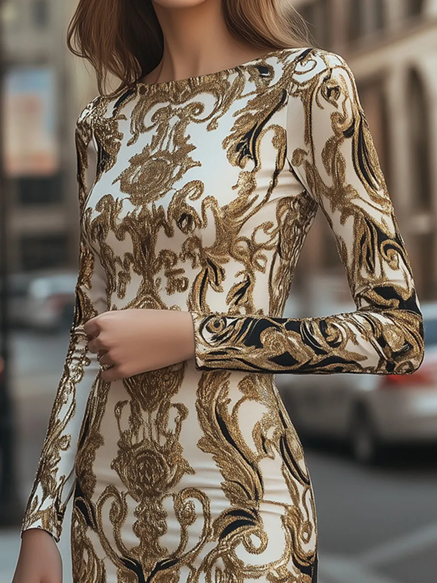 Women Baroque White and Gold Mini Dress