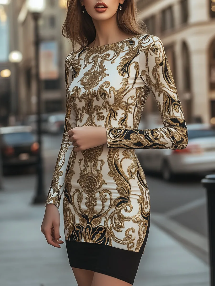 Women Baroque White and Gold Mini Dress