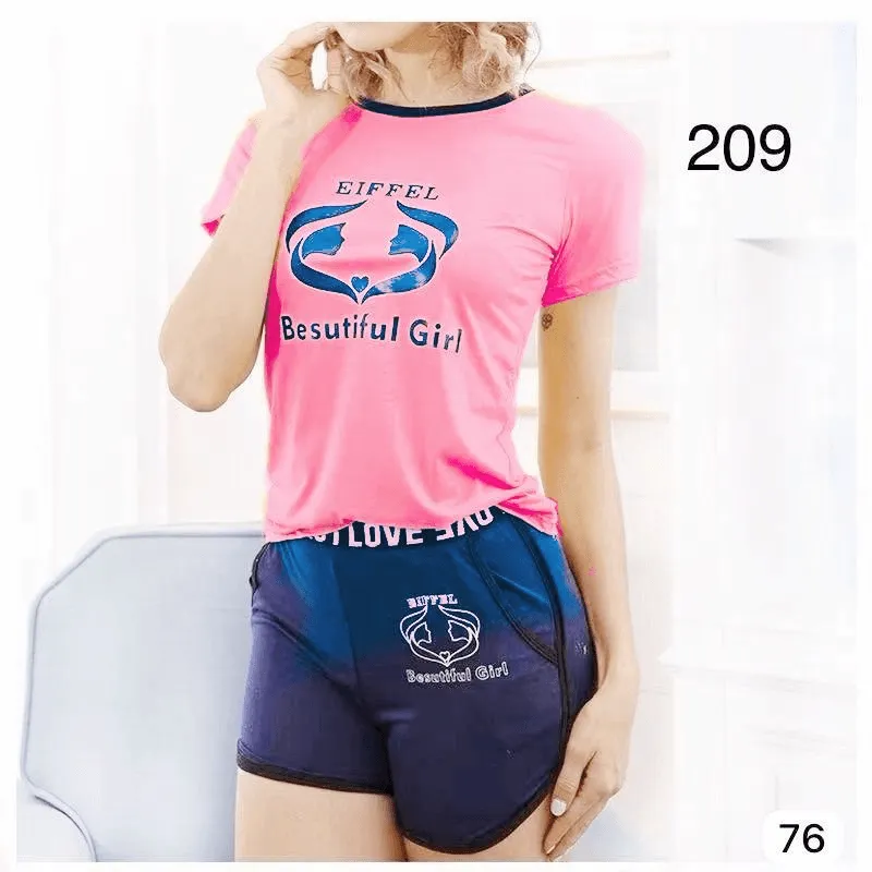 Women Round Neck T-shirt With Shorts Set K-209#