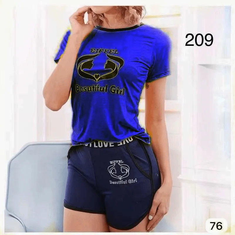 Women Round Neck T-shirt With Shorts Set K-209#