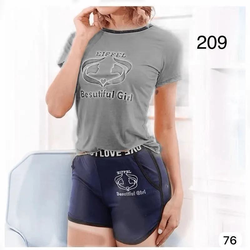 Women Round Neck T-shirt With Shorts Set K-209#