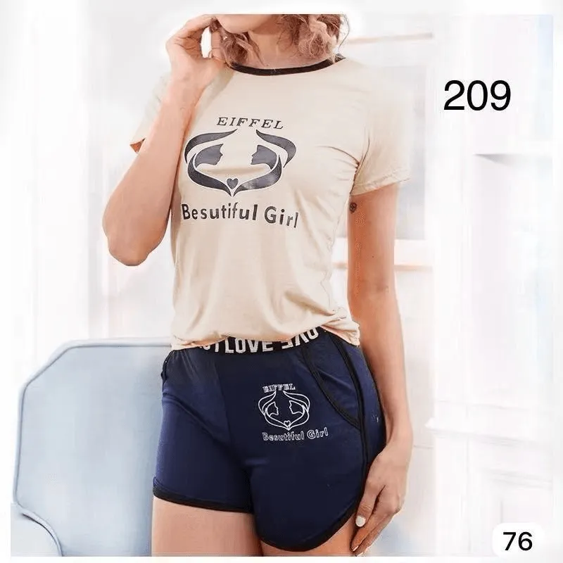 Women Round Neck T-shirt With Shorts Set K-209#