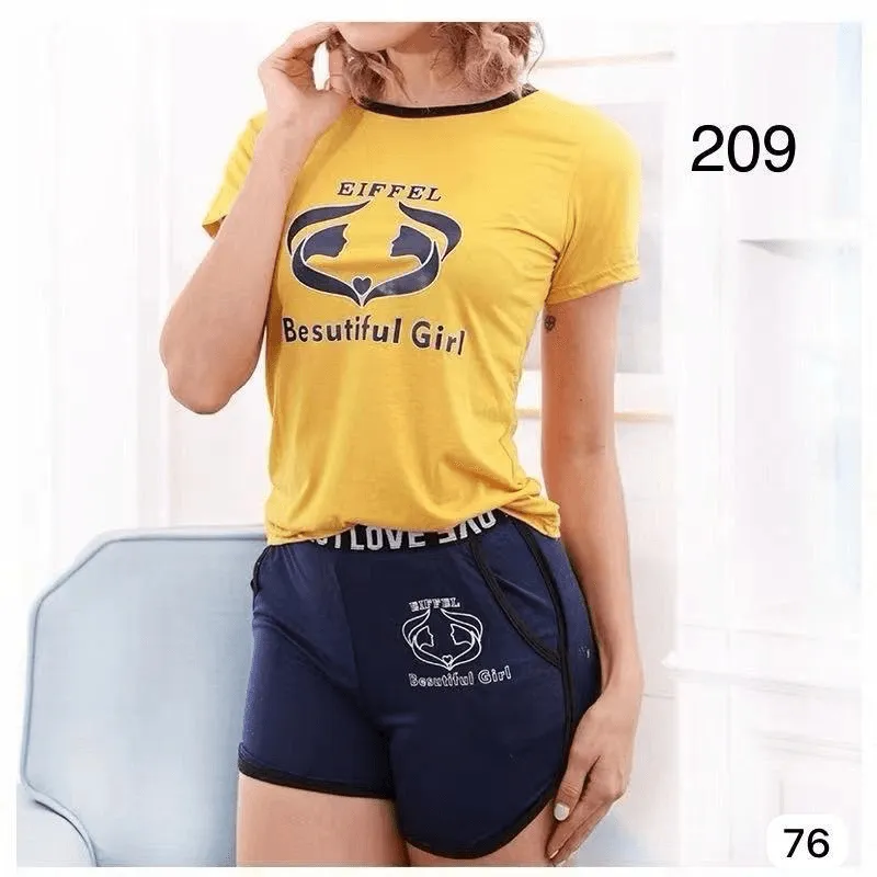 Women Round Neck T-shirt With Shorts Set K-209#