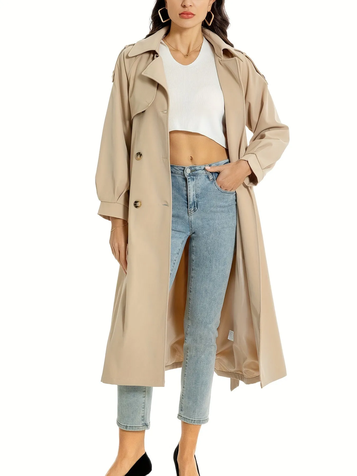 Women's Classic Long Trenchcoat with Double-Button Closure | Ideal for Autumn/Winter