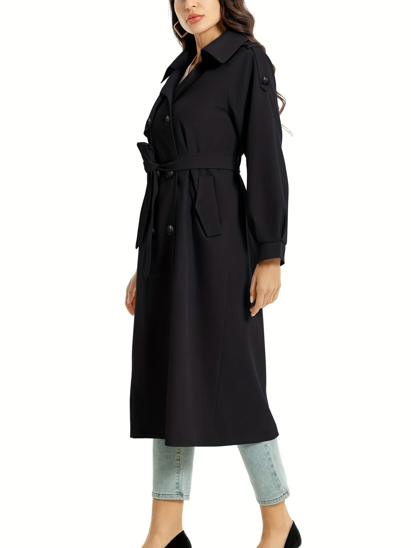 Women's Classic Long Trenchcoat with Double-Button Closure | Ideal for Autumn/Winter