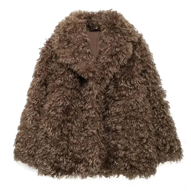 Women's Fluffy Overcoat Brown