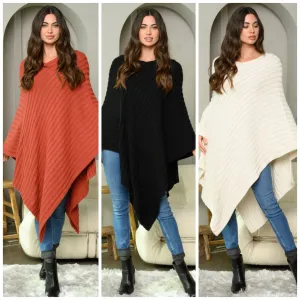 WOMEN'S RIBBED LONG PONCHO SWEATER, Small - Large