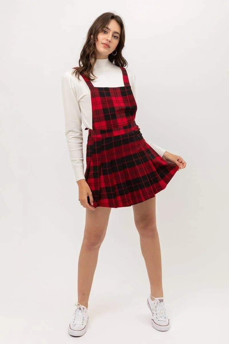 Woven Stretch Plaid Pleated Skirt