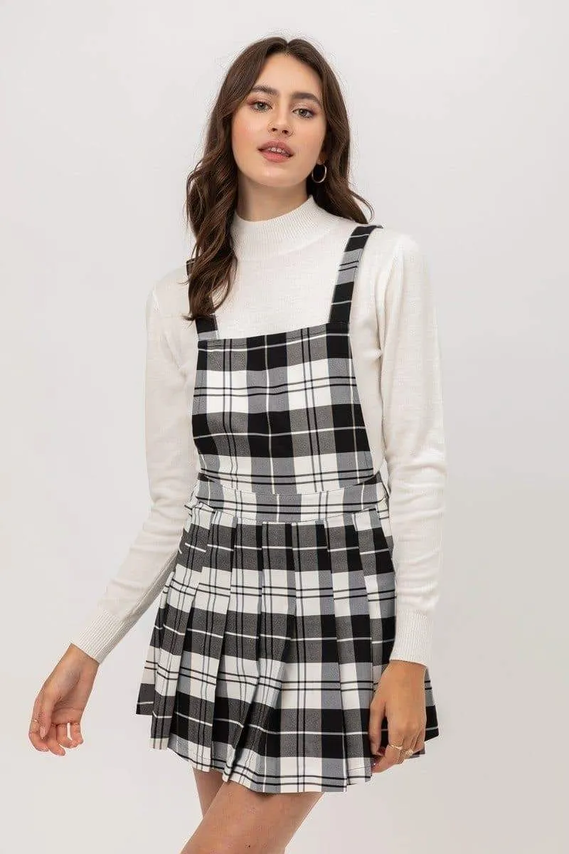 Woven Stretch Plaid Pleated Skirt