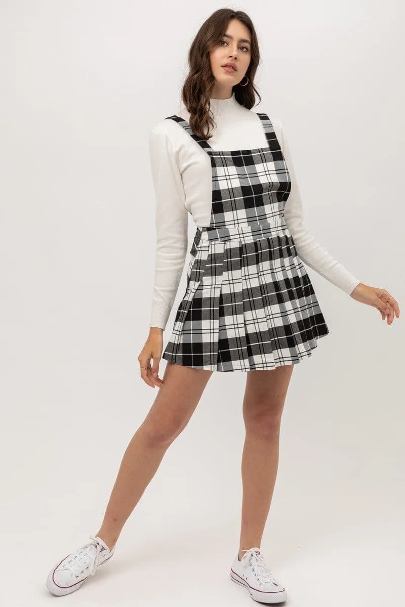 Woven Stretch Plaid Pleated Skirt