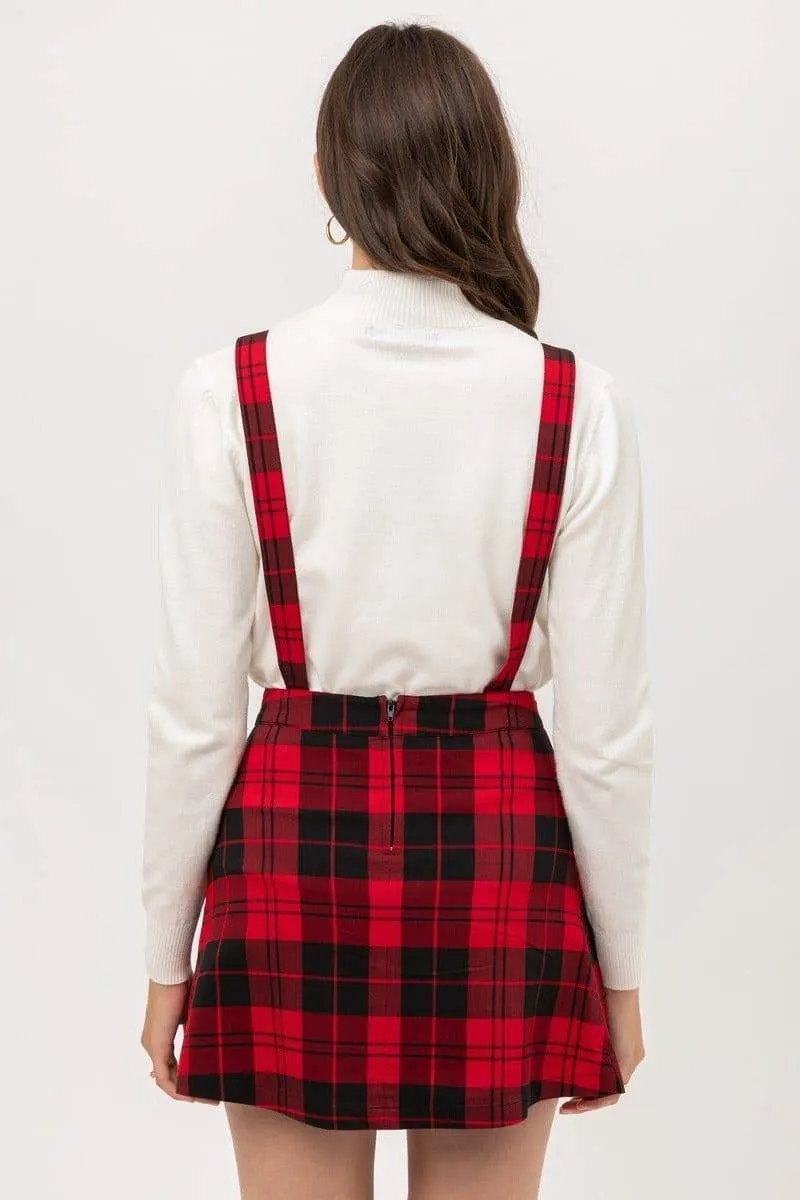 Woven Stretch Plaid Pleated Skirt