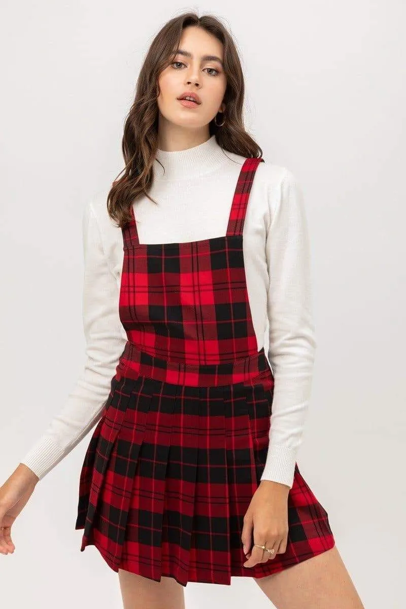 Woven Stretch Plaid Pleated Skirt