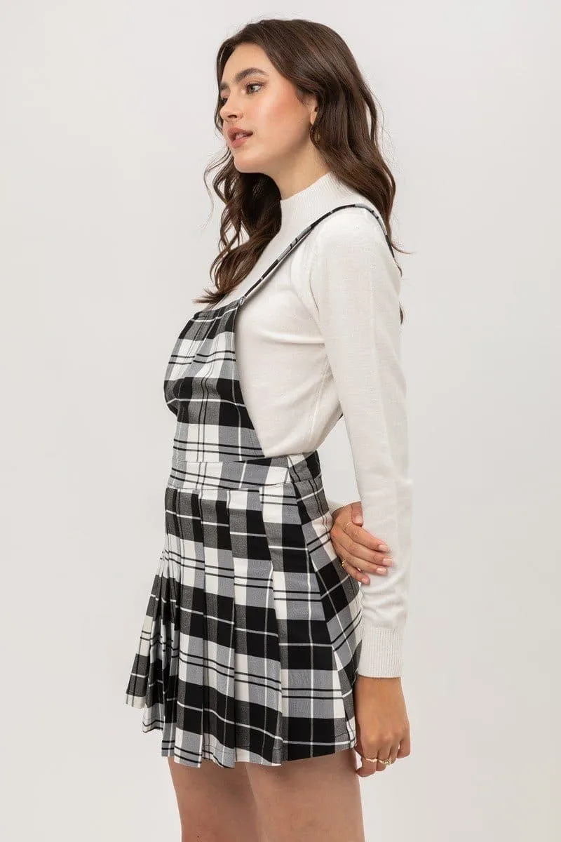 Woven Stretch Plaid Pleated Skirt