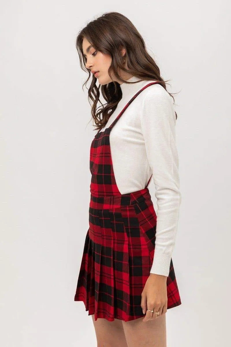 Woven Stretch Plaid Pleated Skirt